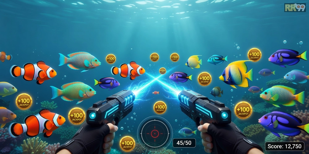 Hình minh họa khái niệm bắn cá đổi thưởng rr99 với giao diện game sống động và phần thưởng hấp dẫn
