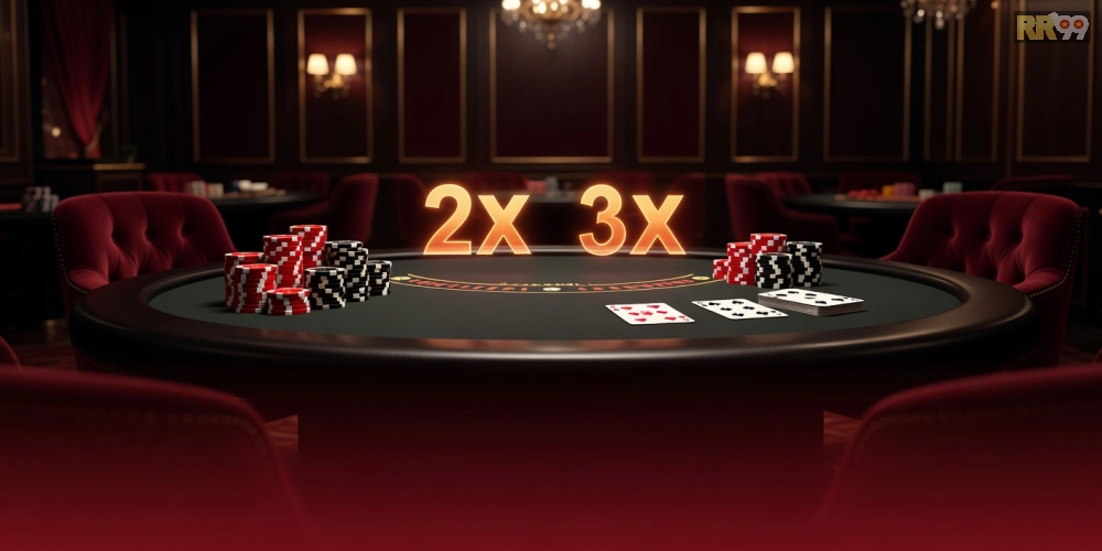 Hình ảnh bàn blackjack với các ưu đãi khuyến mãi nổi bật trên nền tảng RR99