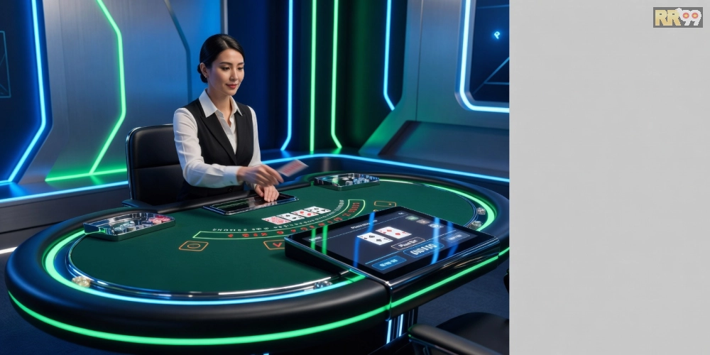 Giao diện trực tiếp casino rr99 Pro với bàn blackjack sống động
